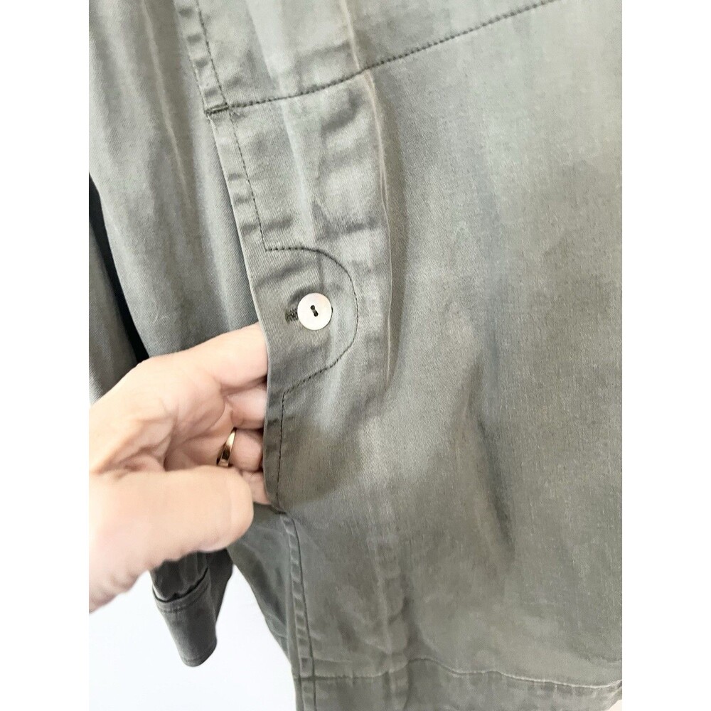 Soft Surroundings Thelma Shirt Green Roll Tab Sleeves Pockets Shacket Utility M - Picture 4 of 8